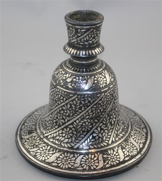 An Indian Bidri ware bell shaped huqqa base, 19th century, 16cm